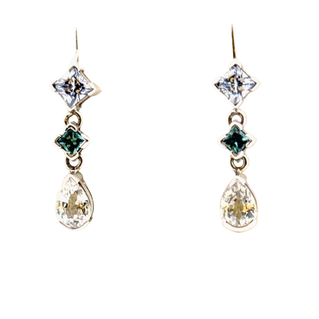 18ct Multi - colour Sapphire Drop Earrings - Aurum Jewels