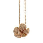 18ct Rose Gold Pave Diamond Set Flower Slider Pendant with Diamond Set Chain - Aurum Jewels