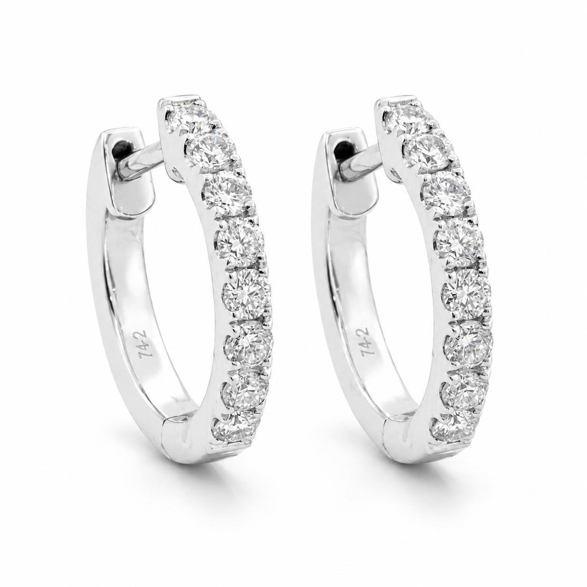 18ct White Gold 12mm Diamond Huggies Earrings - Aurum Jewels
