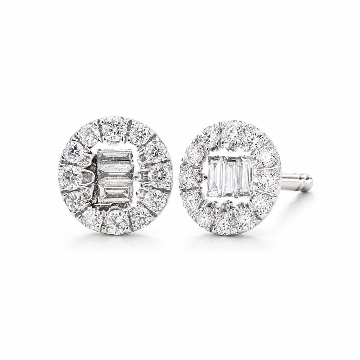 18ct White Gold Baguette Diamond Cluster Stud Earrings - Aurum Jewels