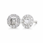 18ct White Gold Baguette Diamond Cluster Stud Earrings - Aurum Jewels