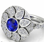 18ct White Gold Ceylon Sapphire & Diamond Cluster Ring - Aurum Jewels