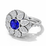 18ct White Gold Ceylon Sapphire & Diamond Cluster Ring - Aurum Jewels