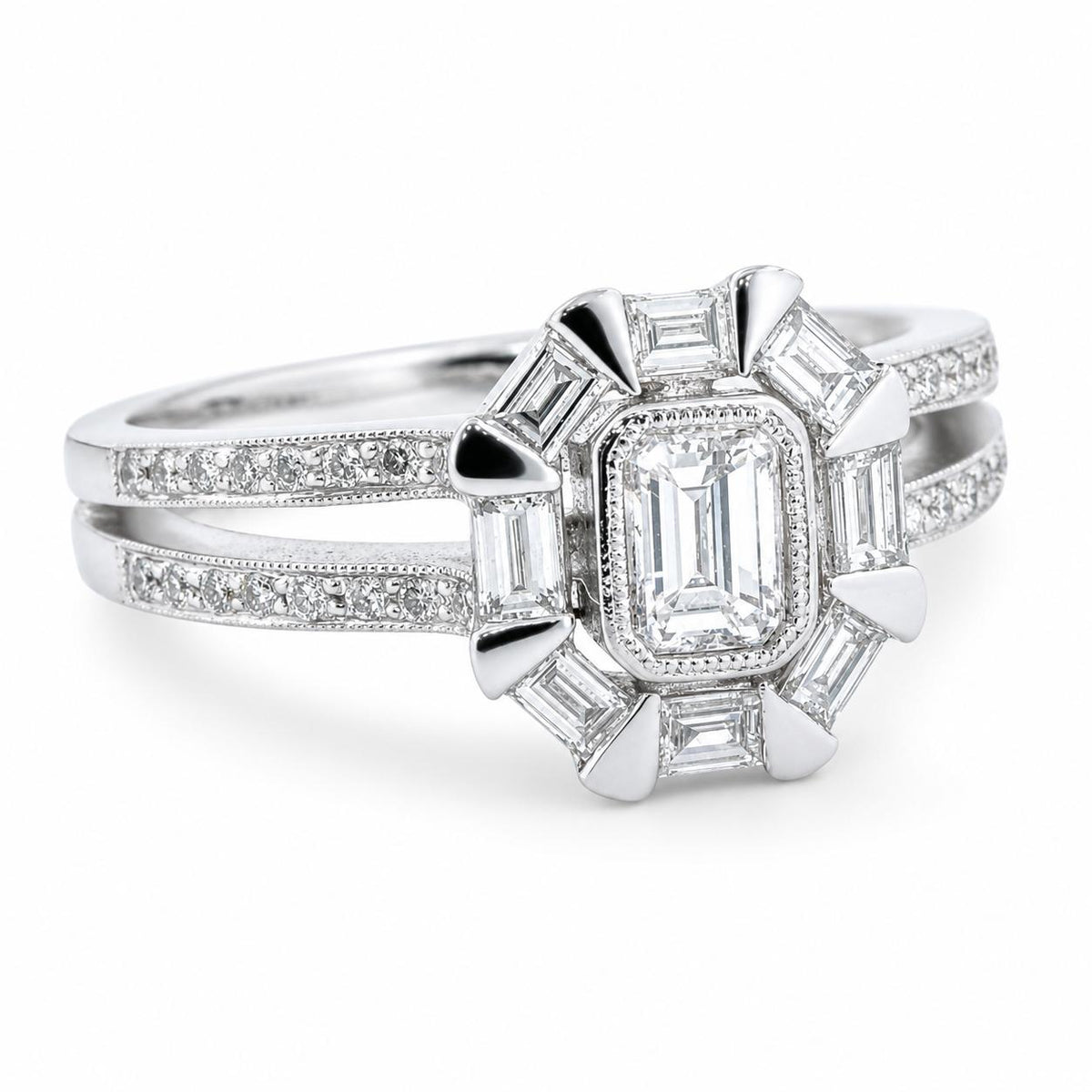 18ct White Gold Diamond Geometric Cluster Ring - Aurum Jewels