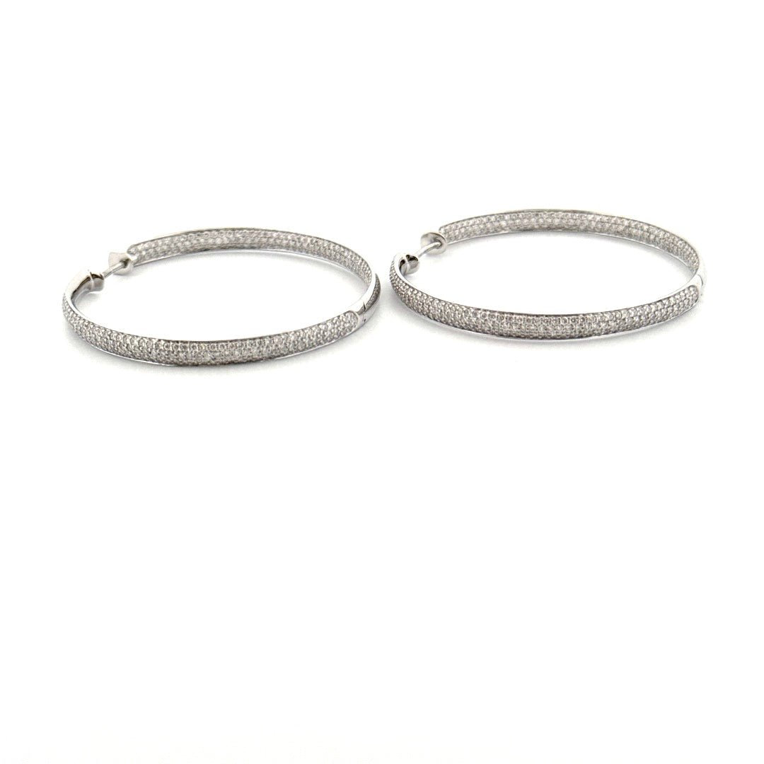 18ct White Gold Diamond Hoop Earrings - Aurum Jewels