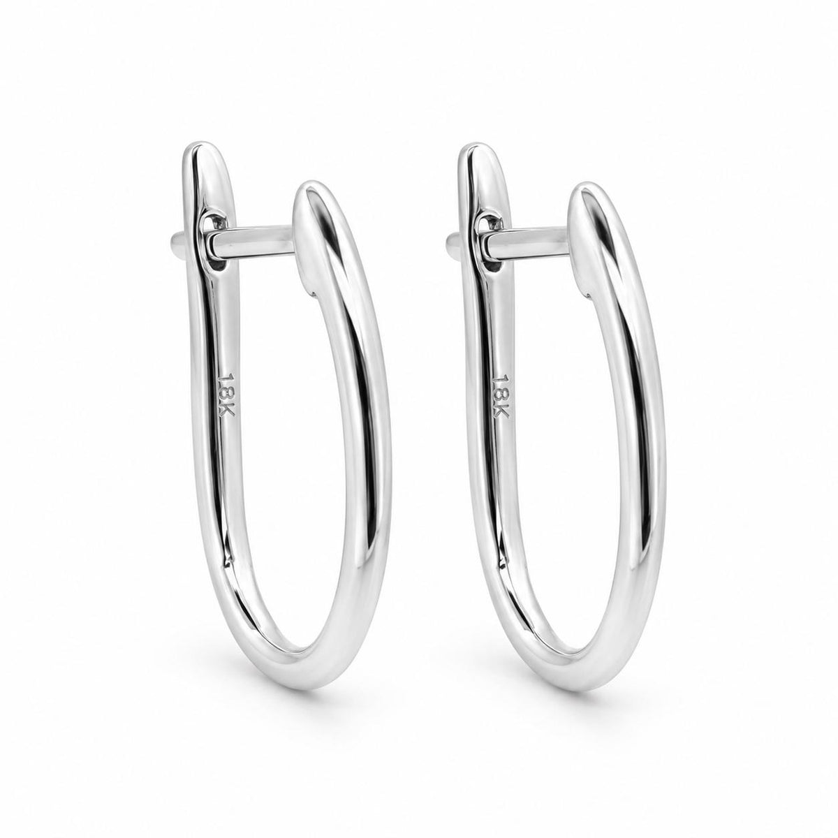 18ct White Gold Large Plain Oval Huggies Earrings - Aurum Jewels