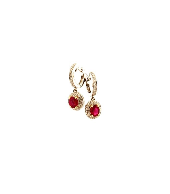 18ct White Gold Oval Ruby & Diamond Drop Hoop Earrings - Aurum Jewels