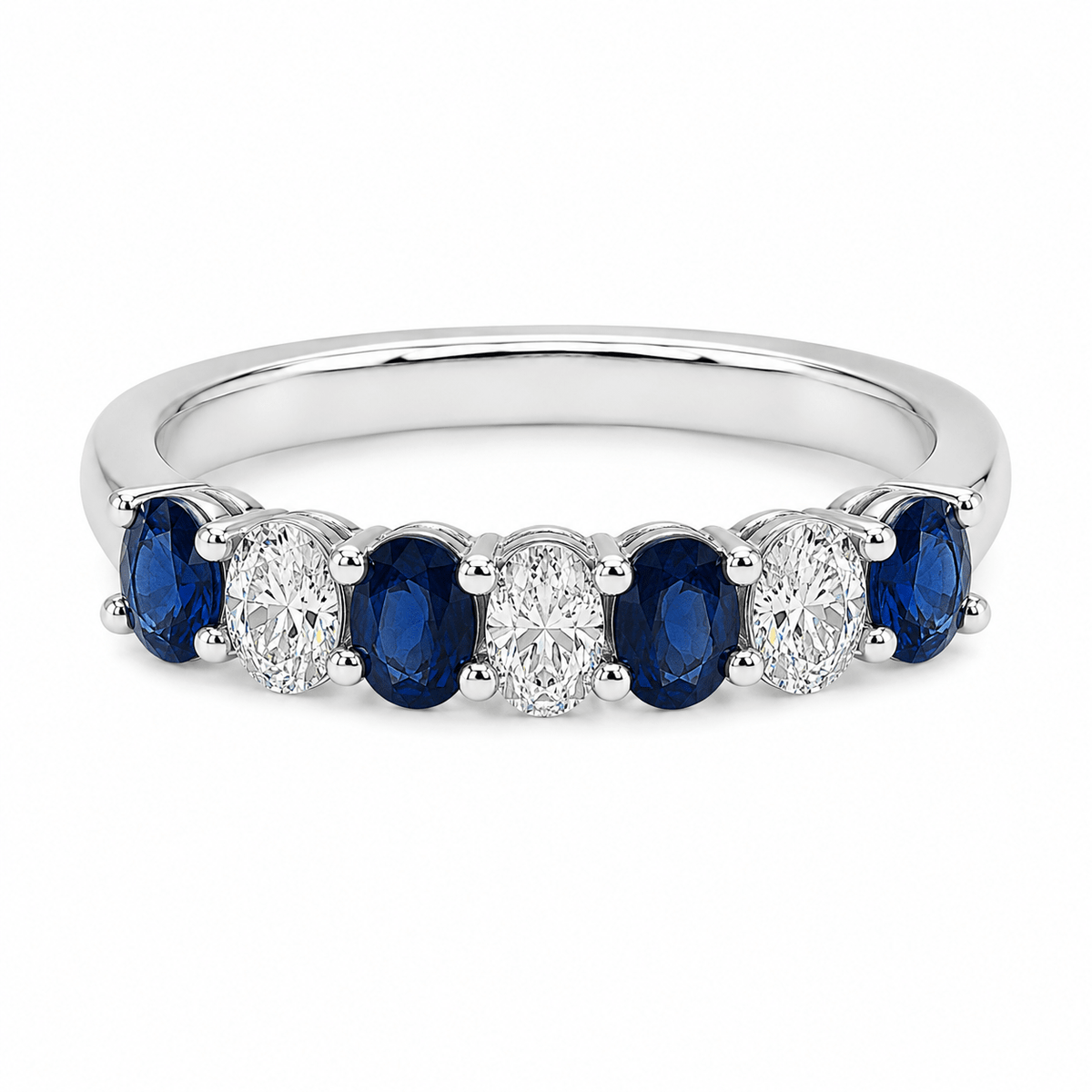 18ct White Gold Oval Sapphire & Diamond Eternity Ring - Aurum Jewels