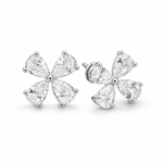 18ct White Gold & Pear Shape Diamond Flower Stud Earrings - Aurum Jewels