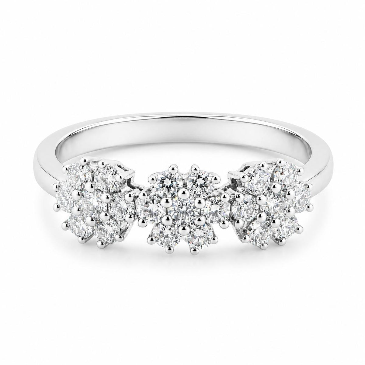 18ct White Gold Trilogy Flower Cluster Ring - Aurum Jewels