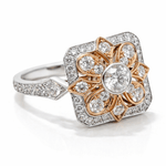 18ct White & Rose Gold Filagree Diamond Ring - Aurum Jewels