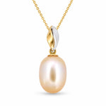 18ct White & Yellow Gold 12mm Long Oval Gold South Sea Pearl Pendant - Aurum Jewels