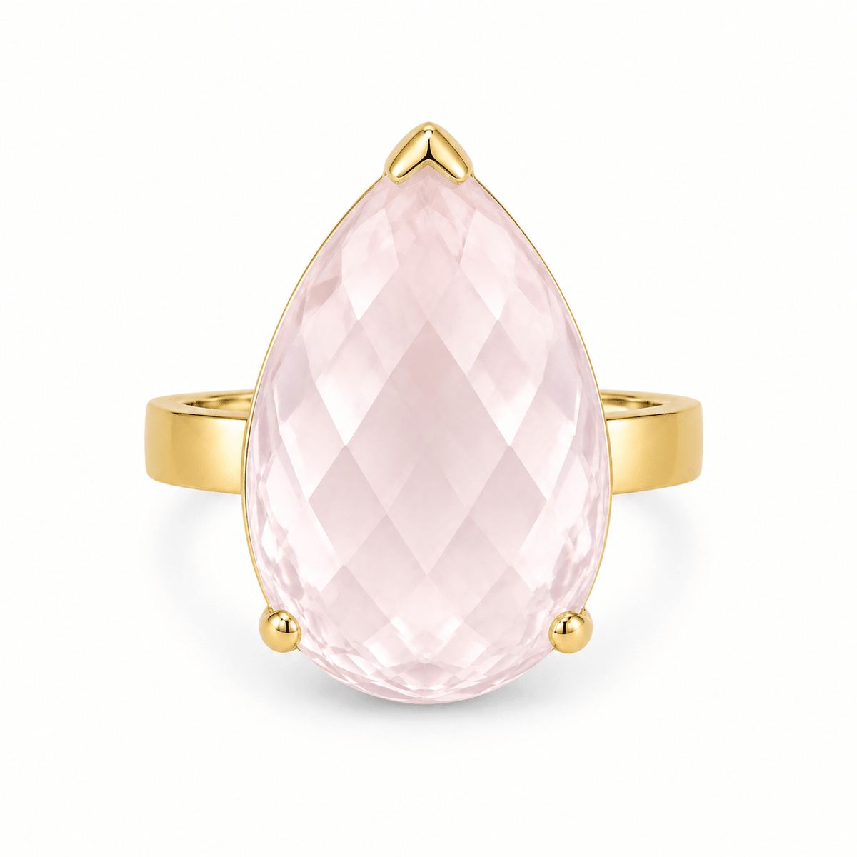 18ct Yellow Gold 30x20mm Teardrop Rose Quartz Cocktail Ring - Aurum Jewels
