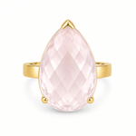 18ct Yellow Gold 30x20mm Teardrop Rose Quartz Cocktail Ring - Aurum Jewels