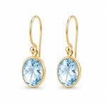 18ct Yellow Gold 8.5x6.5mm Oval Aquamarine Shepherd Hook Drop Earrings - Aurum Jewels