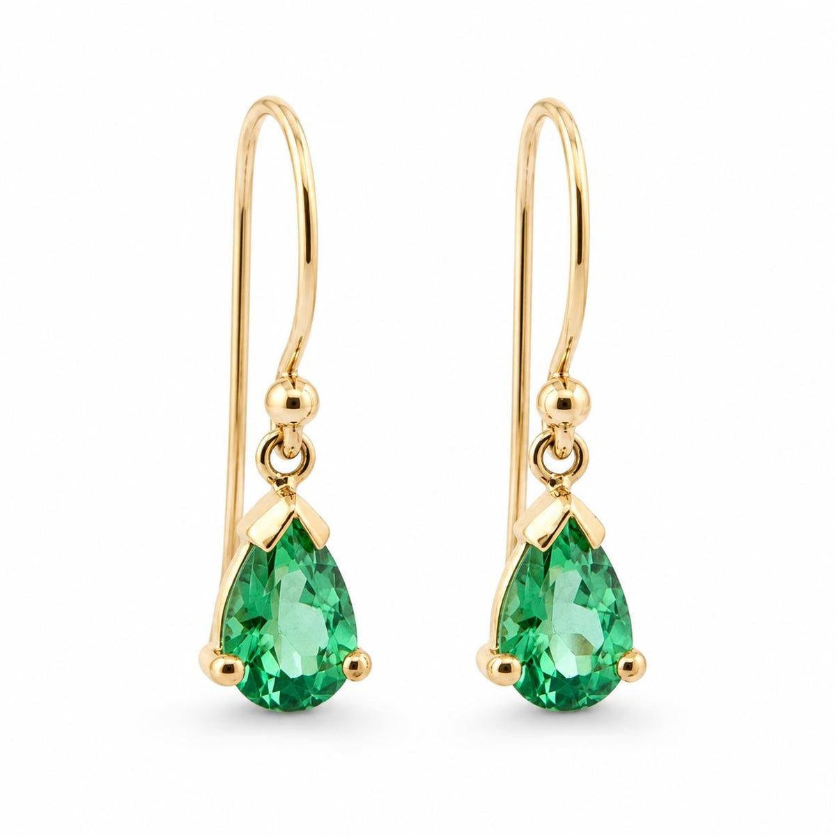 18ct Yellow Gold 8x5mm Pear Cut Tsavorite Garnet Shepherd Hook Drop Earrings - Aurum Jewels