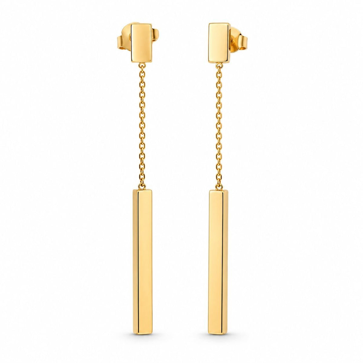 18ct Yellow Gold Long Drop Bar on Chain Earrings - Aurum Jewels