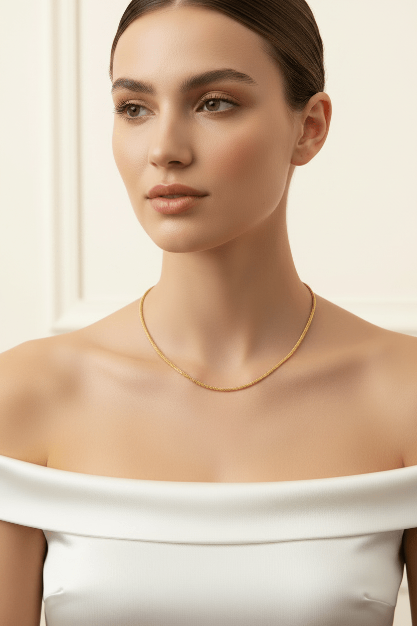 18ct Yellow Gold Mesh Omega Necklace - Aurum Jewels