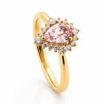 18ct Yellow Gold Tear Drop Morganite & Diamond Petit Cluster Ring - Aurum Jewels