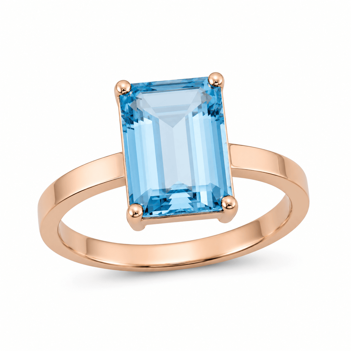 9ct Rose Gold 14x10mm Rectangular Sky Blue Topaz Ring - Aurum Jewels