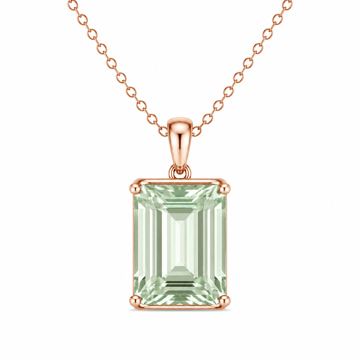 9ct Rose Gold 20x15mm Emerald Cut Prasiolite Pendant - Aurum Jewels
