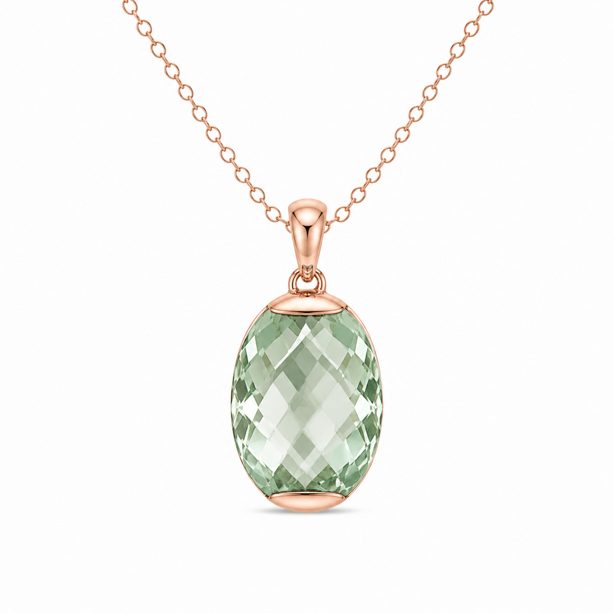 9ct Rose Gold 24x16mm Oval Green Amethyst Pendant - Aurum Jewels