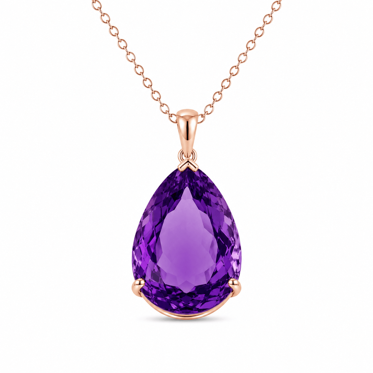 9ct Rose Gold 30x22mm Teardrop Amethyst Pendant - Aurum Jewels