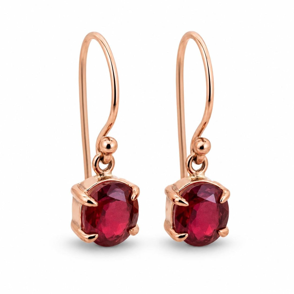 9ct Rose Gold 6.2x5.6mm Oval Ruby Shepherds Hook Earrings - Aurum Jewels