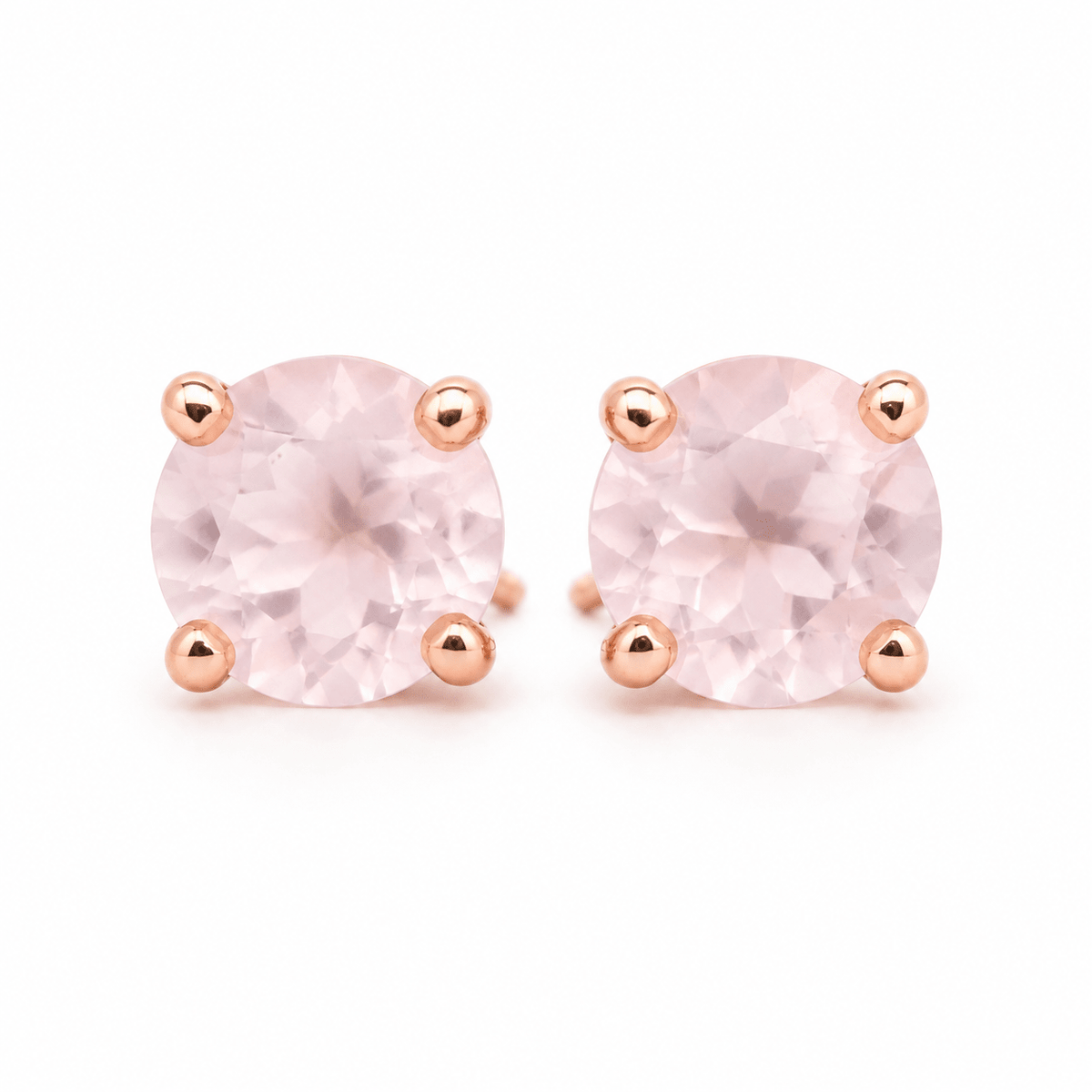 9ct Rose Gold 7mm Round Rose Quartz Stud Earrings - Aurum Jewels