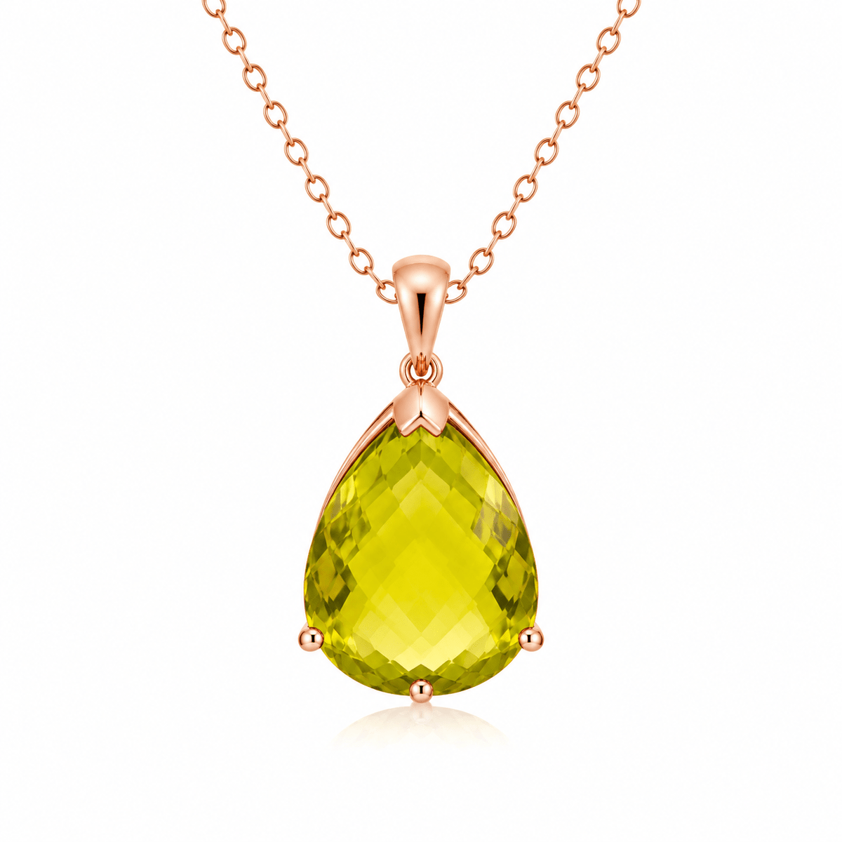 9ct Rose Gold Extra Large Teardrop Checkerboard Cut Lemon Quartz Pendant - Aurum Jewels
