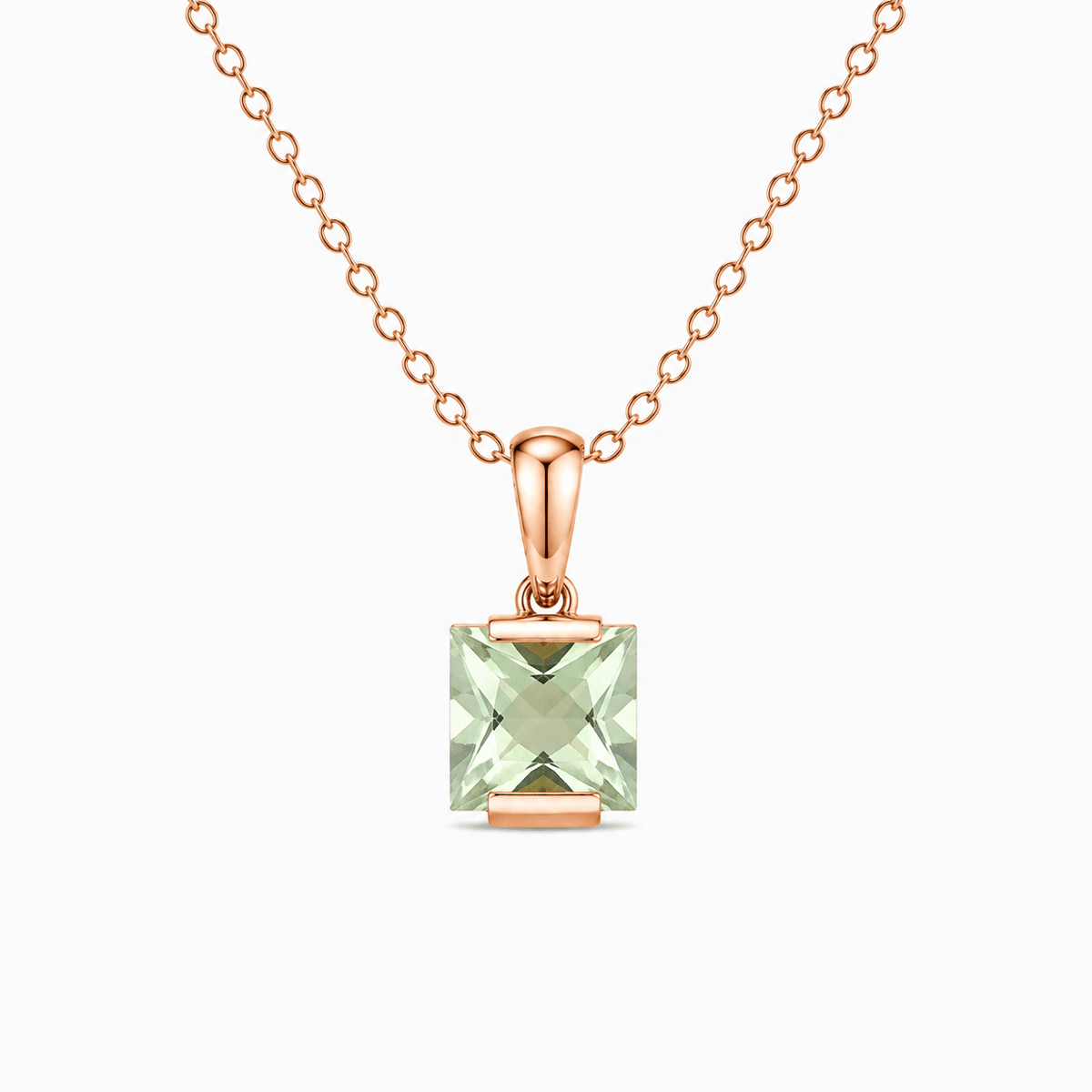 9ct Rose Gold Square Cut Green Amethyst Pendant - Aurum Jewels