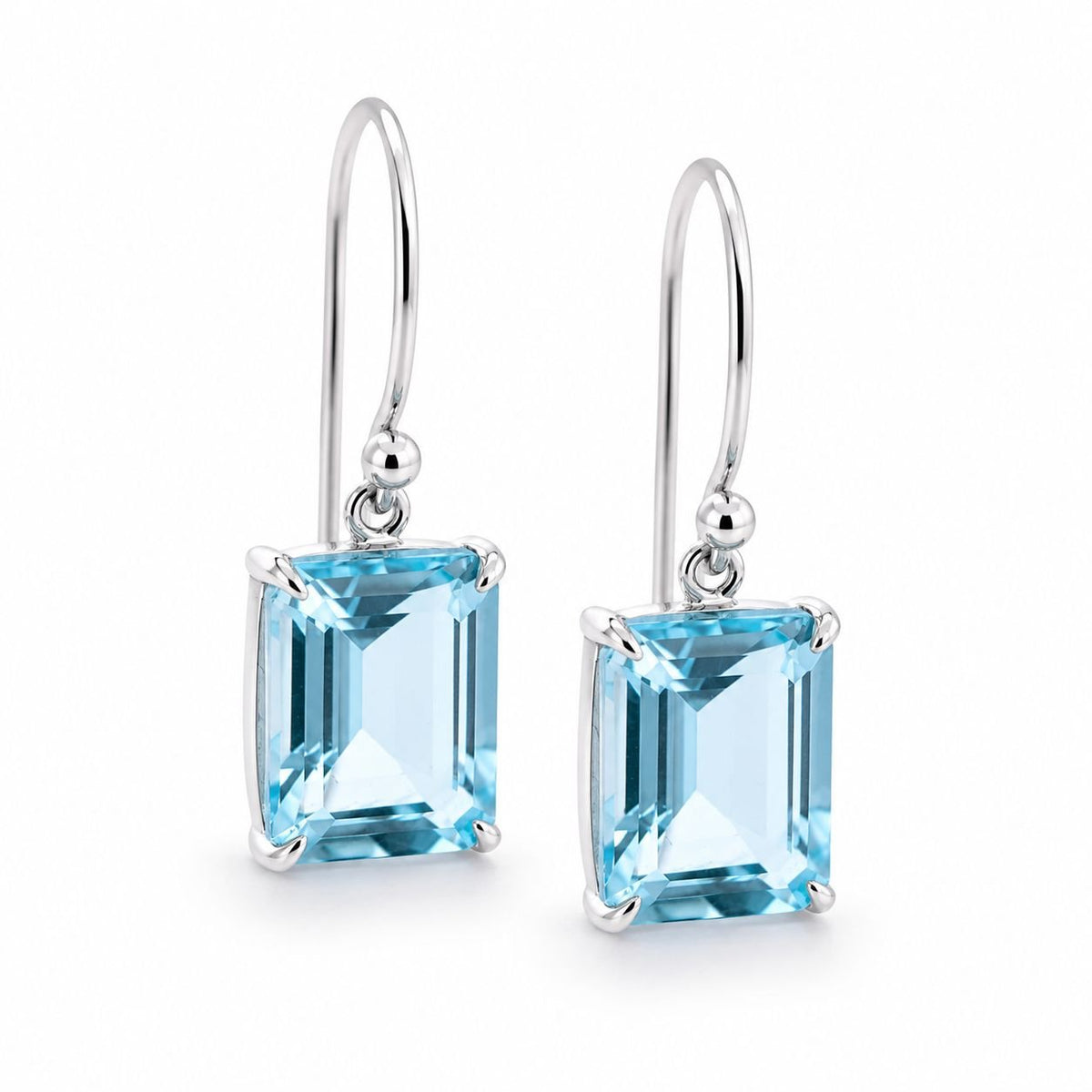 9ct White Gold 10.5x8.5mm Rectangular Sky Blue Topaz Shepherd Hook Drop Earrings - Aurum Jewels
