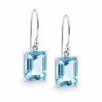 9ct White Gold 10.5x8.5mm Rectangular Sky Blue Topaz Shepherd Hook Drop Earrings - Aurum Jewels