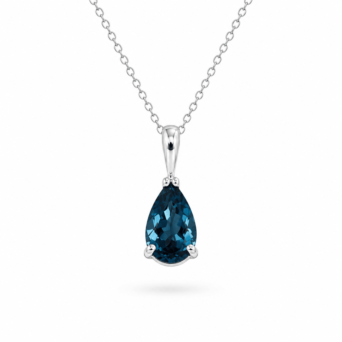 9ct White Gold Pear Shape London Blue Topaz Pendant - Aurum Jewels