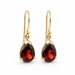 9ct Yellow Gold 10.5x7.1mm Pear Cut Garnet Shepherds Hook Earrings - Aurum Jewels