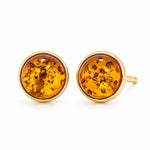 9ct Yellow Gold 10mm Round Bezel Set Domed Amber Stud Earrings - Aurum Jewels