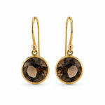 9ct Yellow Gold 10mm Round Smokey Quartz Shepherds Hook Earrings - Aurum Jewels