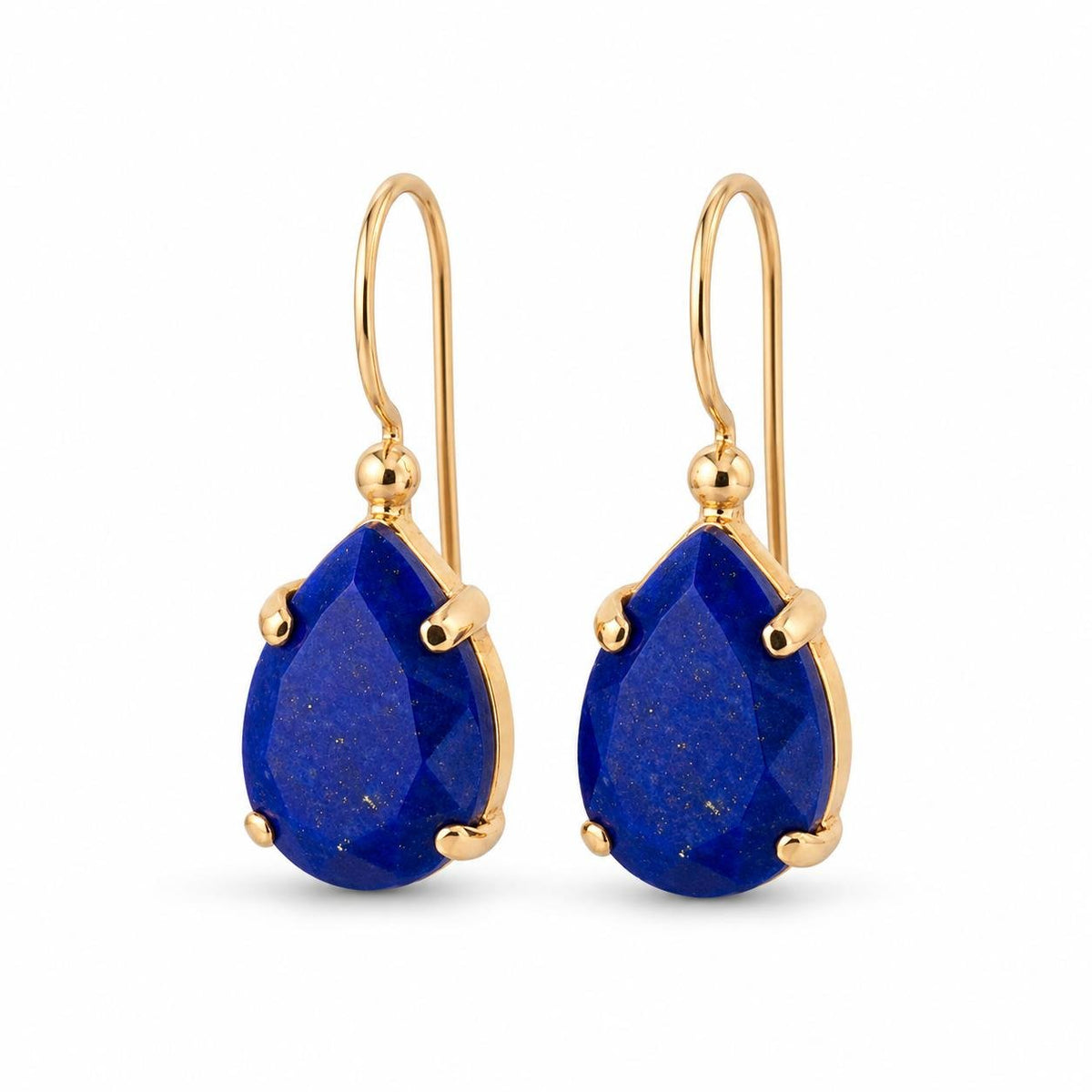9ct Yellow Gold 10x14mm Pear Cut Lapis Lazuli Shepherds Hook Earrings - Aurum Jewels
