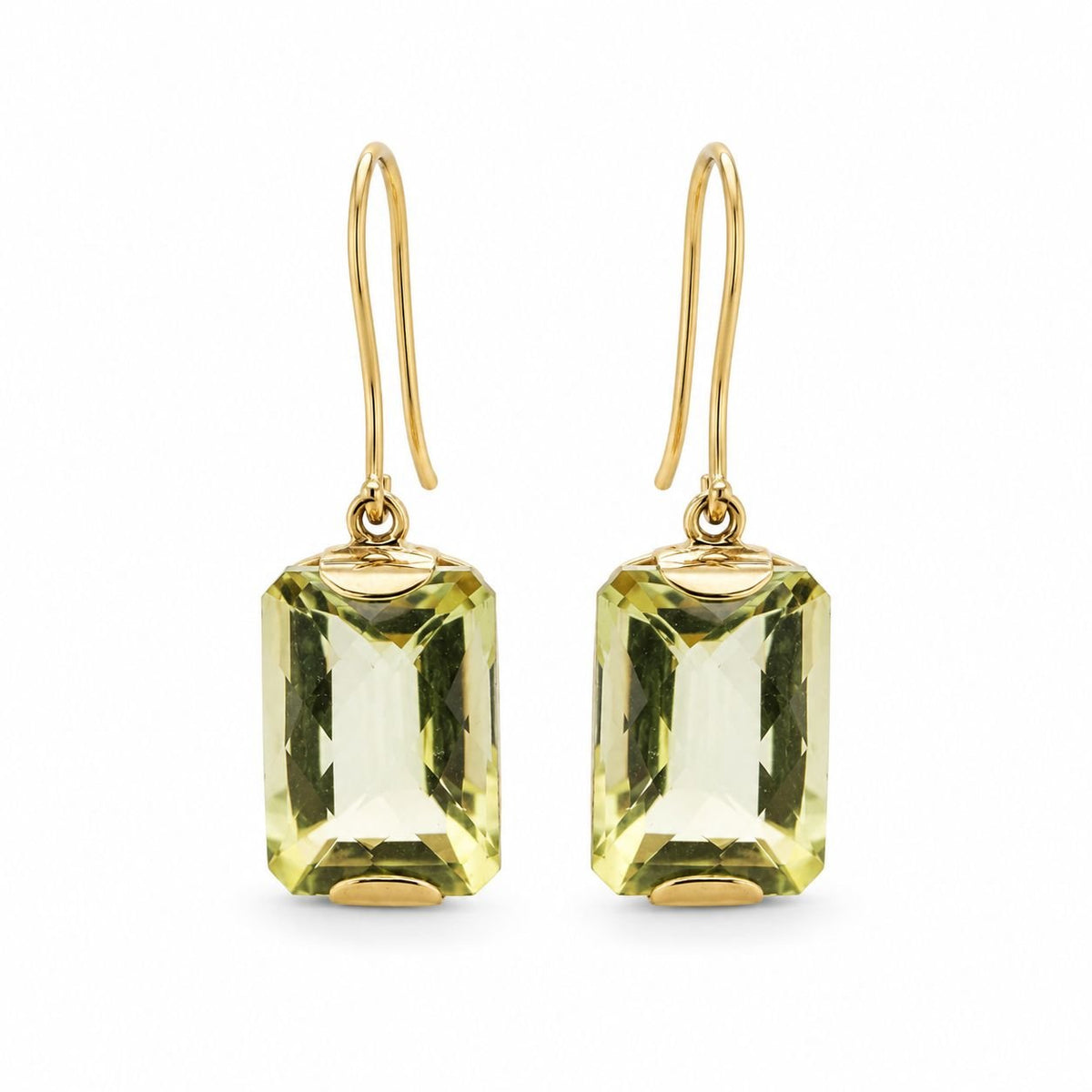 9ct Yellow Gold 10x14mm Rectangular Lemon Quartz Shepherds Hook Earrings - Aurum Jewels