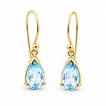 9ct Yellow Gold 10x6mm Pear Cut Aquamarine Shepherd Hook Drop Earrings - Aurum Jewels