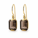 9ct Yellow Gold 10x7mm Emerald Cut Smokey Quartz Shepherds Hook Earrings - Aurum Jewels