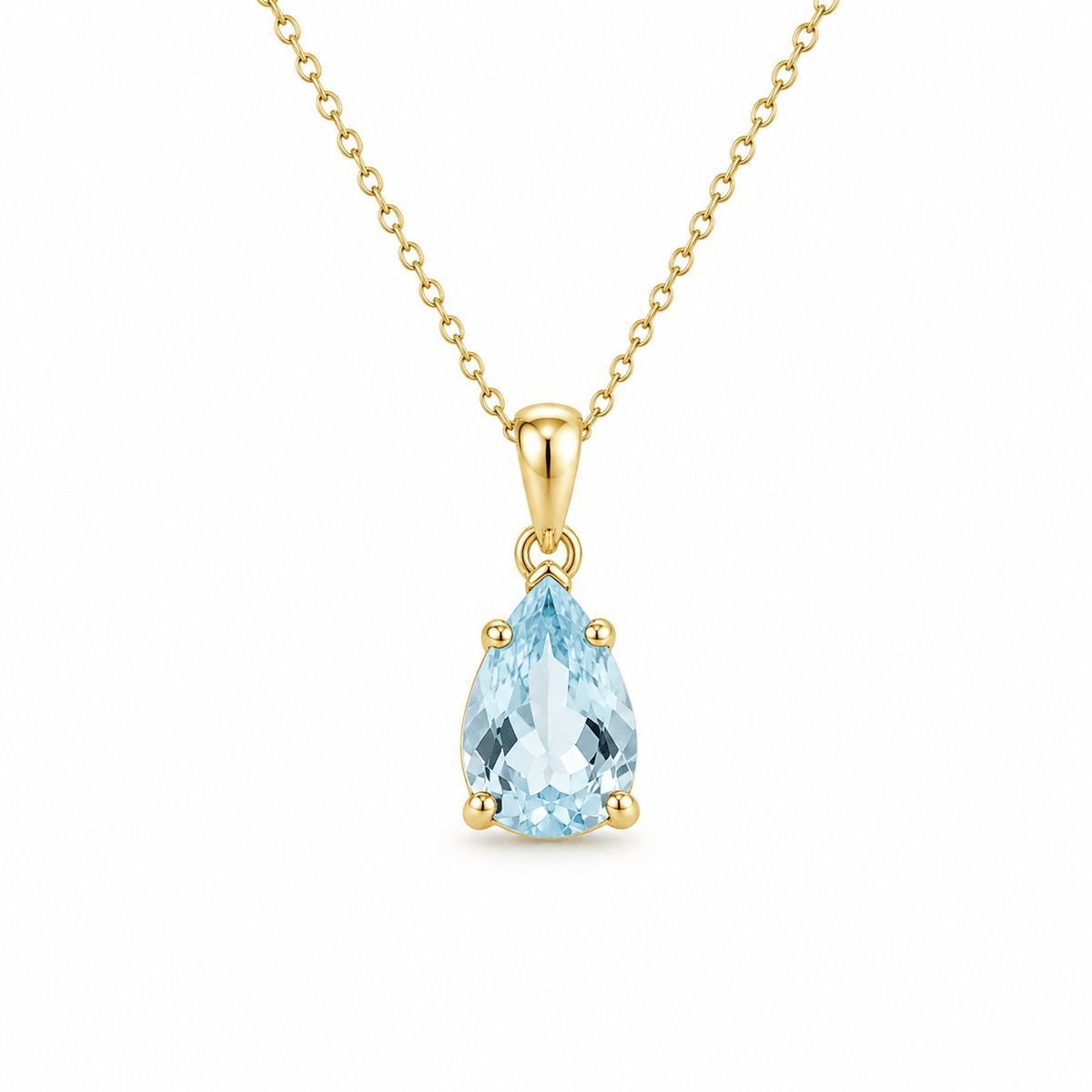 9ct Yellow Gold 10x7mm Pear Cut Aquamarine Pendant - Aurum Jewels