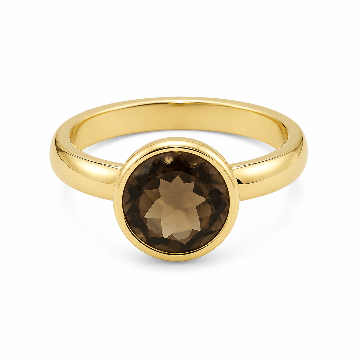 9ct Yellow Gold 11.5mm Round Smokey Quartz Ring - Aurum Jewels