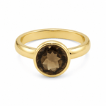 9ct Yellow Gold 11.5mm Round Smokey Quartz Ring - Aurum Jewels