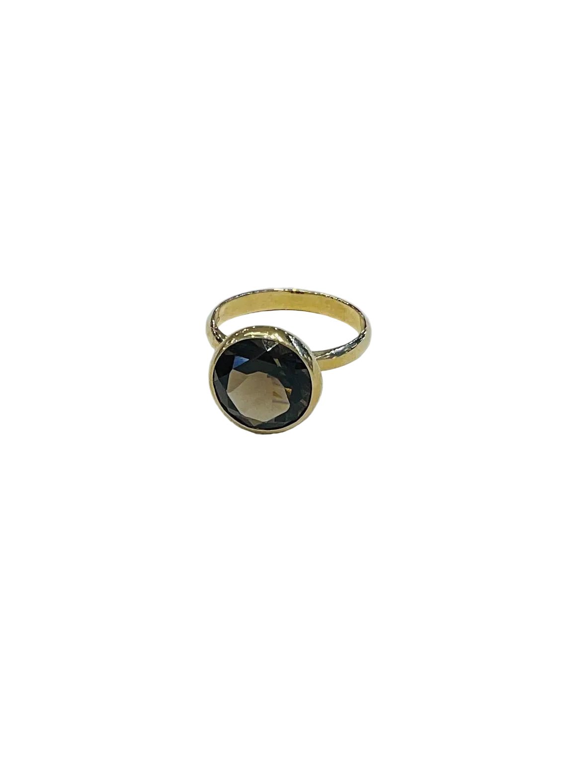 9ct Yellow Gold 11.5mm Round Smokey Quartz Ring - Aurum Jewels