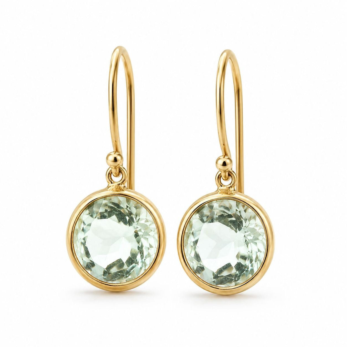 9ct Yellow Gold 12mm Round Green Amethyst Shepherds Hook Earrings - Aurum Jewels