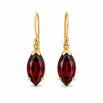 9ct Yellow Gold 12x6mm Marquise Cut Garnet Shepherds Hook Earrings - Aurum Jewels