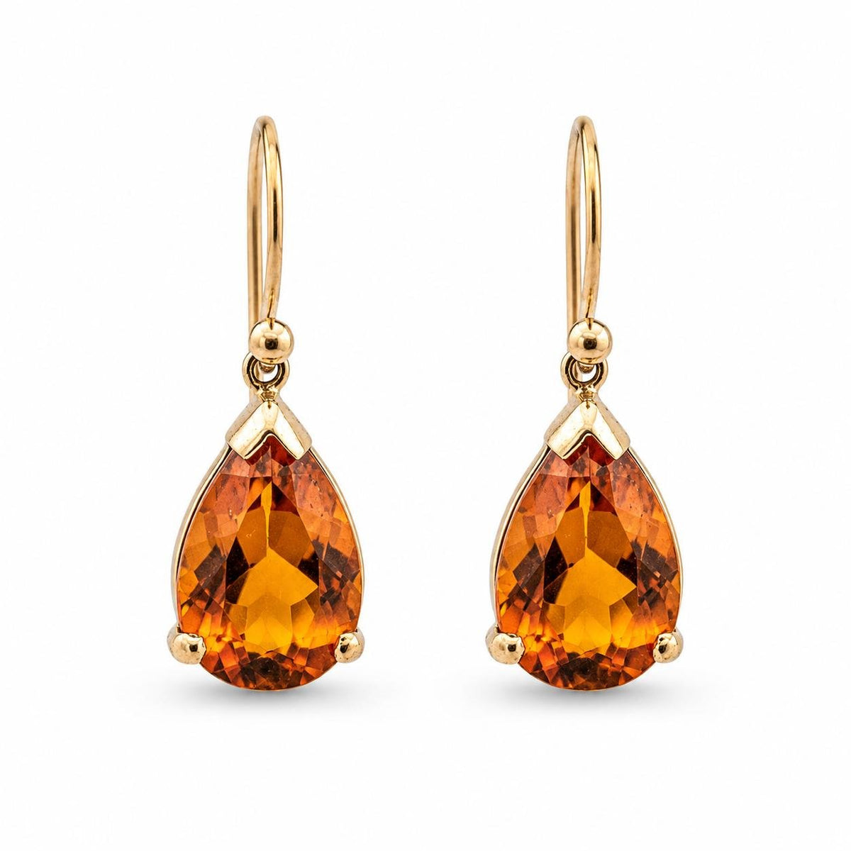 9ct Yellow Gold 12x9mm Pear Cut Citrine Shepherds Hook Earrings - Aurum Jewels