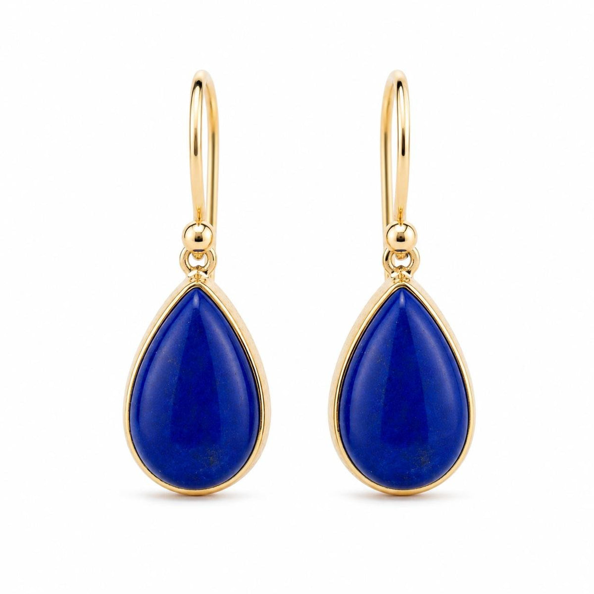 9ct Yellow Gold 13x9mm Cabochon Pear Lapis Lazuli Shepherd Hook Earrings - Aurum Jewels