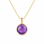 9ct Yellow Gold 15mm Round Amethyst Pendant - Aurum Jewels